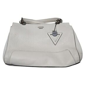 Guess Handbag Womens Medium White Embossed Logo Satchel Silver Hardware Chic Bag